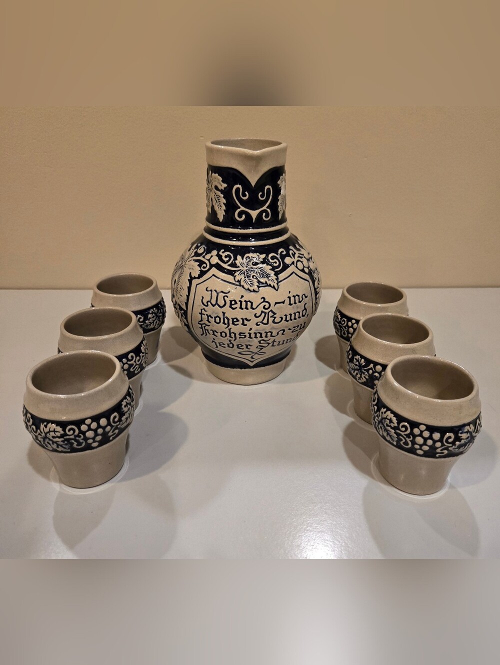 Blue and Cream Ceramic Wine Pitcher Set - Gerzit Gerz